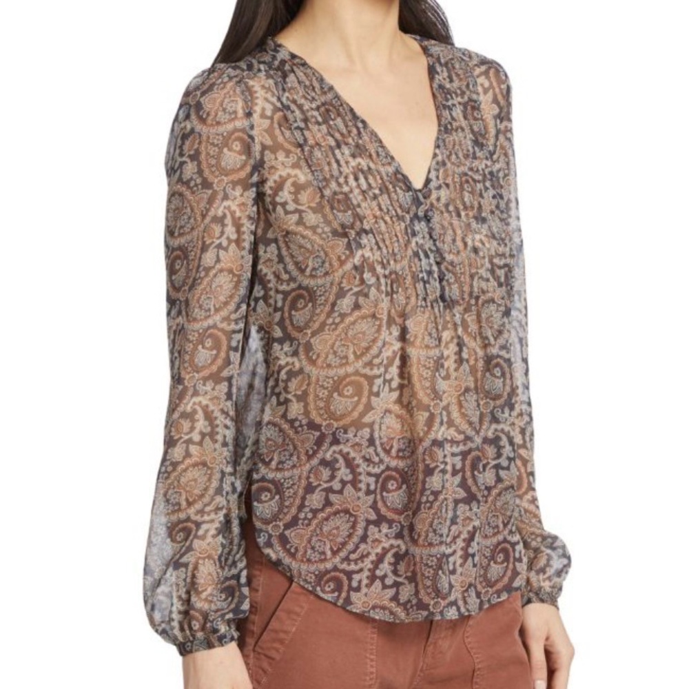 Veronica Beard Lowell Paisley Pin Tuck Long Sleeve Sheer Blouse Size 12 EUC - Picture 14 of 14